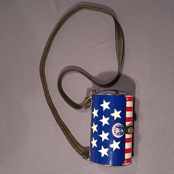 Little Earth Patriotic Red White Blue Barrel Crossbody Purse - Picture 2 of 11